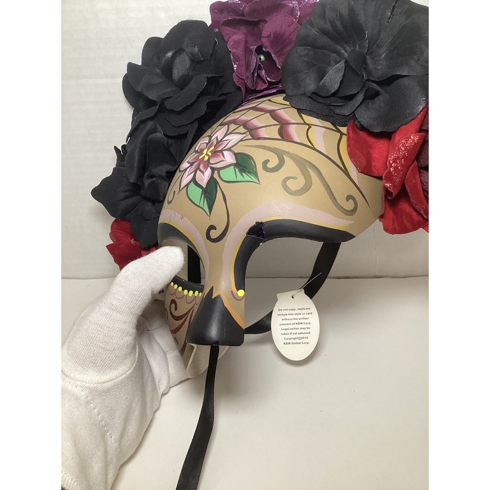 KBW Global Day of the Dead Floral Masquerade Mask Sugar Skull Rose Headpiece - Picture 6 of 13